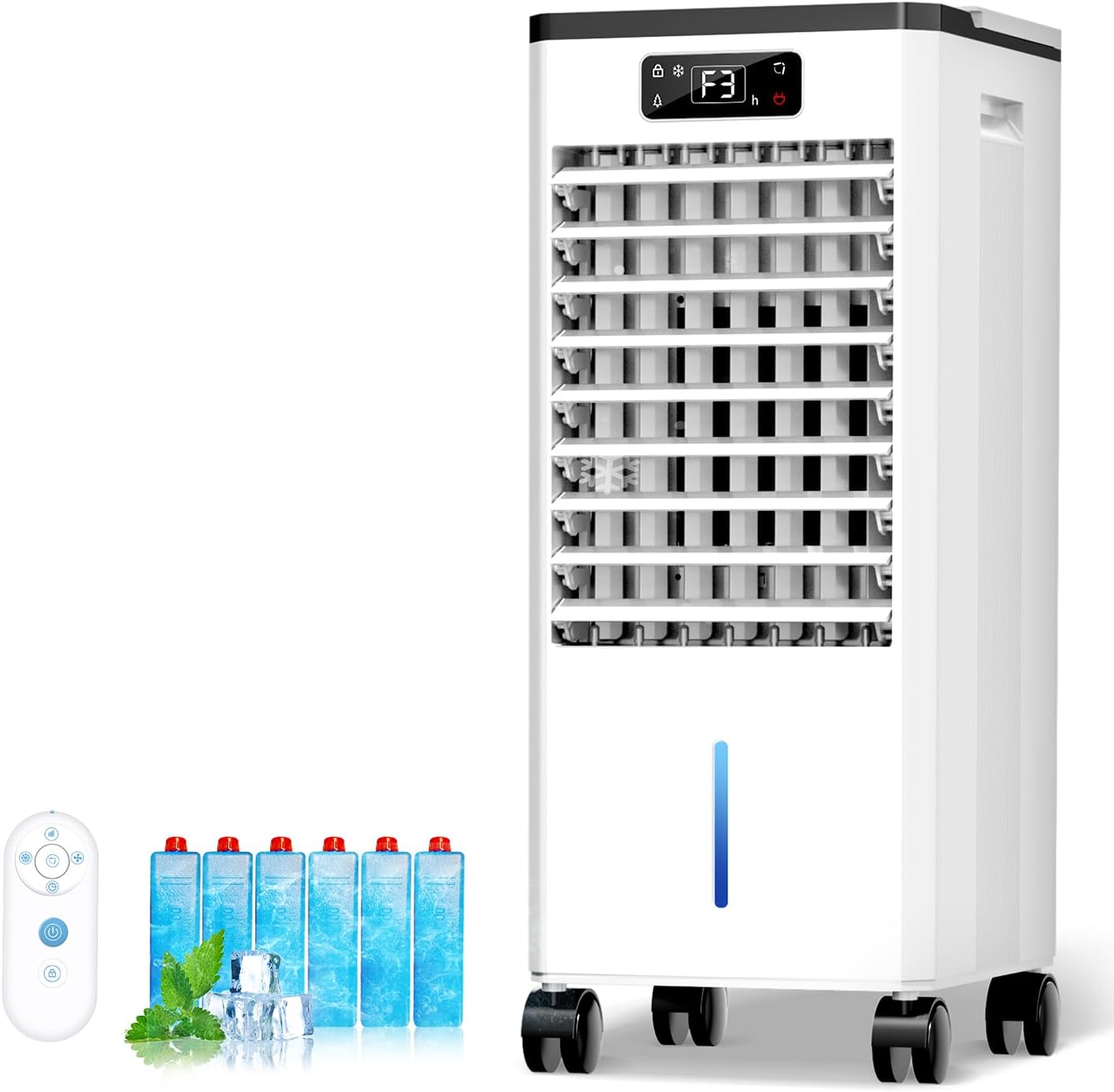 Portable Air Conditioners No Windows Needed, 3-IN-1 Swamp Cooler, Evaporative Air Cooler, 4 Modes & 3 Speeds, 2-Gal Water Tank for Long Cooling, Max 20 FT/S Remote Control, 12 Hours Timer