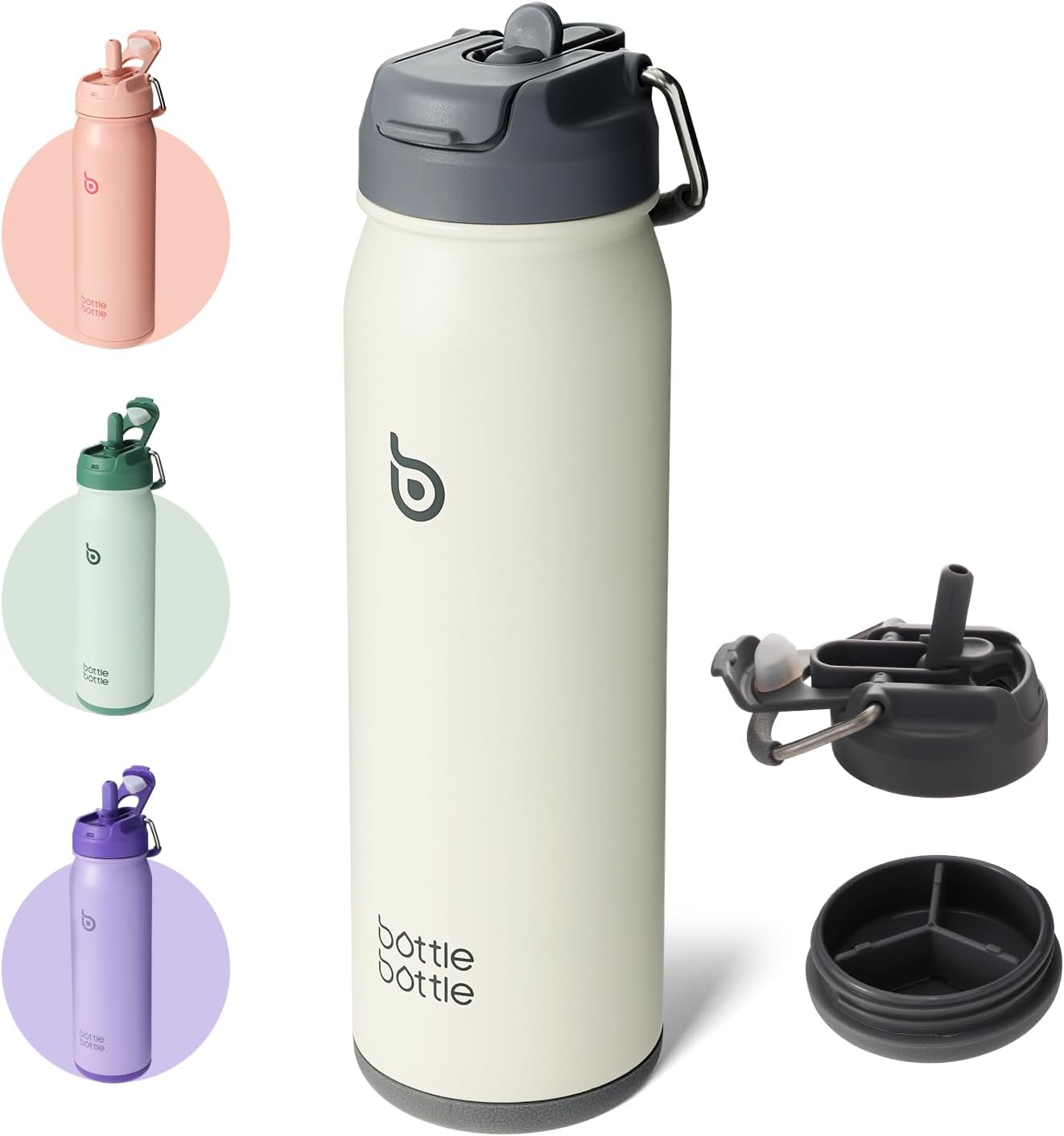 BOTTLE BOTTLE Insulated Water Bottle Stainless Steel 700ml(24oz) Bike Water Bottles with Straw and Adjustable Lid Daily Drink Flask Pill Organizer (gray)