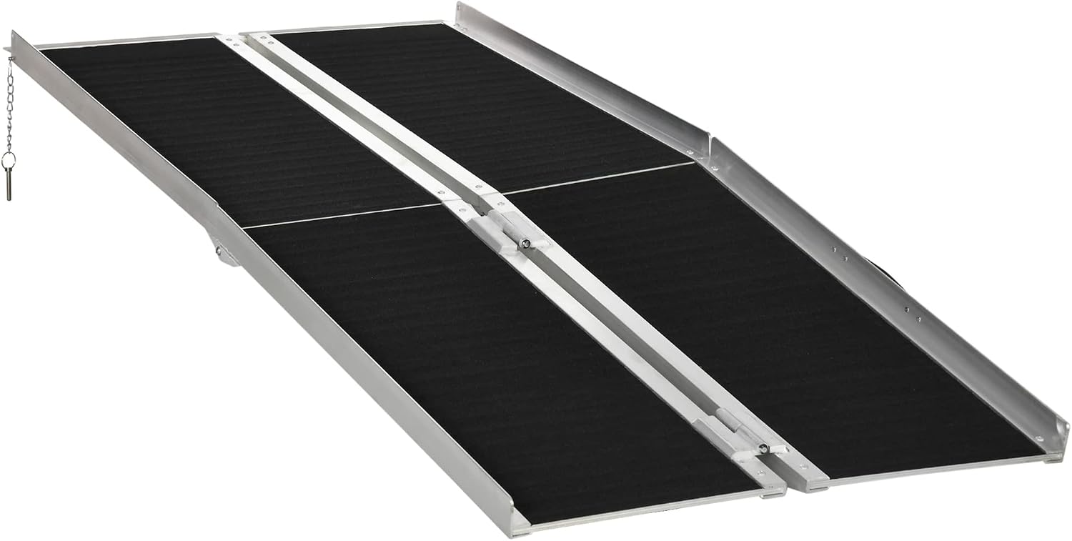 HOMCOM Wheelchair Ramp 6FT, Folding Aluminum Threshold Ramp with Non-Slip Surface, Transition Plate, 594lbs Weight Capacity for Home, Doorways, Curbs, Steps