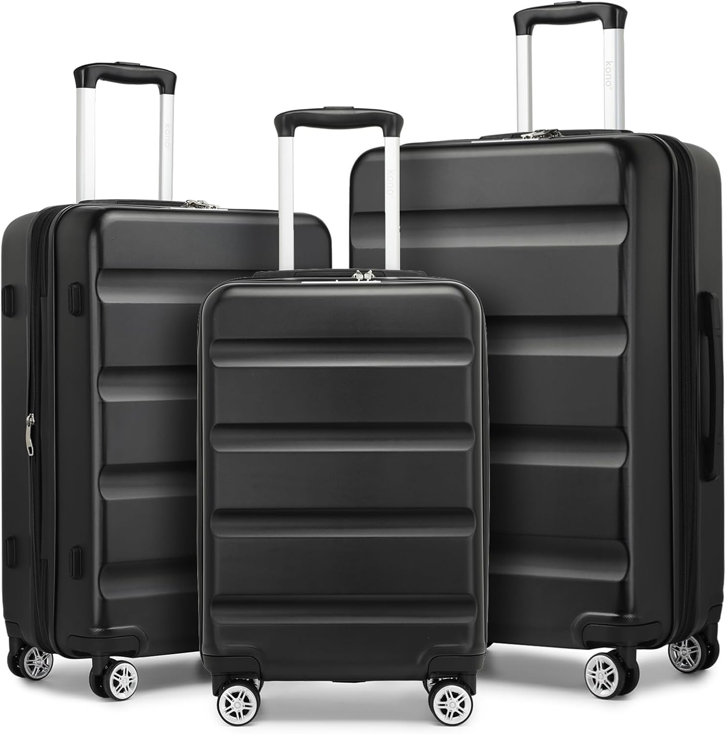Kono 3-Piece Luggage Sets | Expandable Hard Shell PC+ABS Suitcase with TSA Lock | Lightweight & Sturdy Travel Suitcases with 4 Spinner Wheels (20", 24", 28") - Black