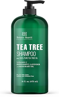 Botanic Hearth Tea Tree Shampoo, Vitamin C, Peppermint, Lavender and Rosemary Oil, Fights Dandruff and Dry Scalp, 16 fl oz