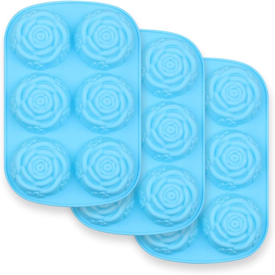 homEdge 6-Cavity Silicone Flowers Shaped Mold, Set of 3PCS Non Stick Silicone Jumbo Rose Mold for Candy Chocolate Jelly, Ice Cube – Roses