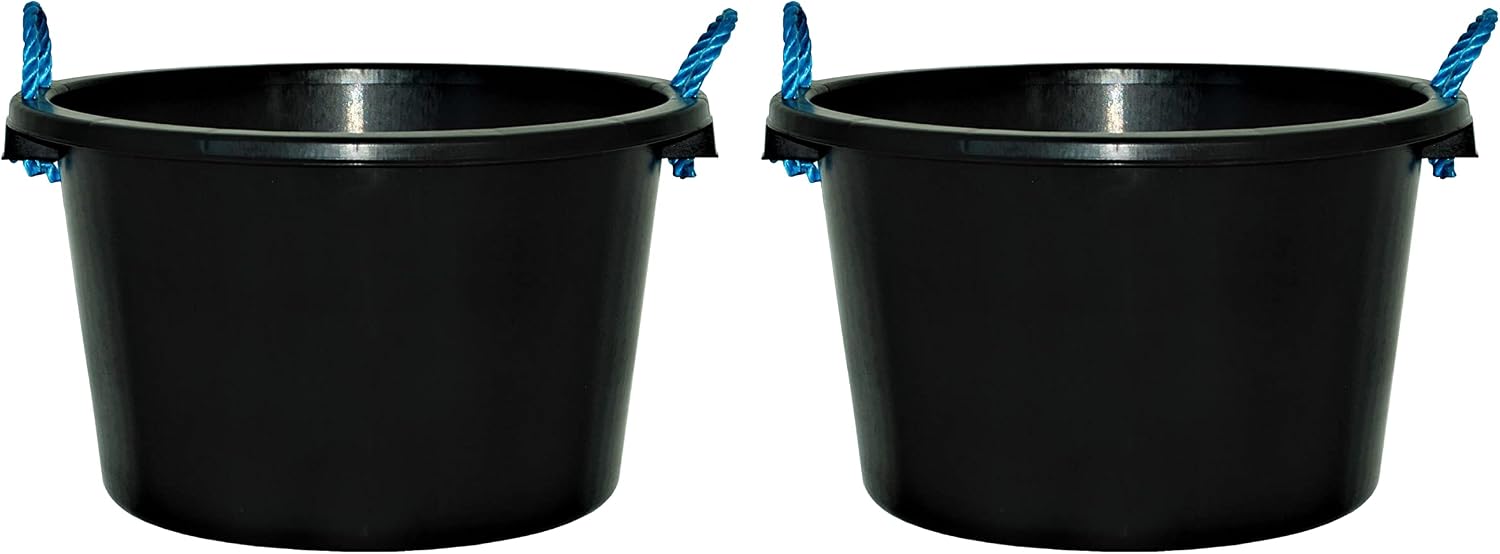 M1SS (Set of 2)- 45L Black Heavy Duty Plasterer Mixing Cement Muck Water TUB/Bucket Storage Bucket with Rope Handles