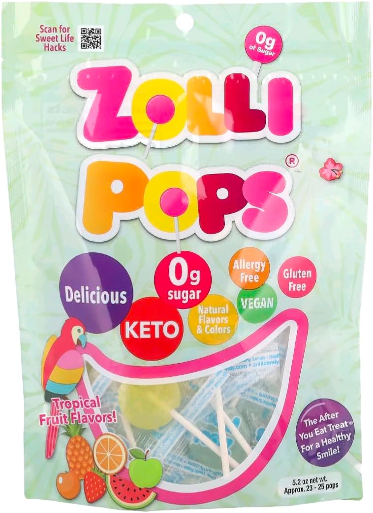 Zollipops Lollipops The Clean Teeth Pops, Anti Cavity Lollipops, Tropical Fruit Flavours, 5.2 ounces, 23-25 Count