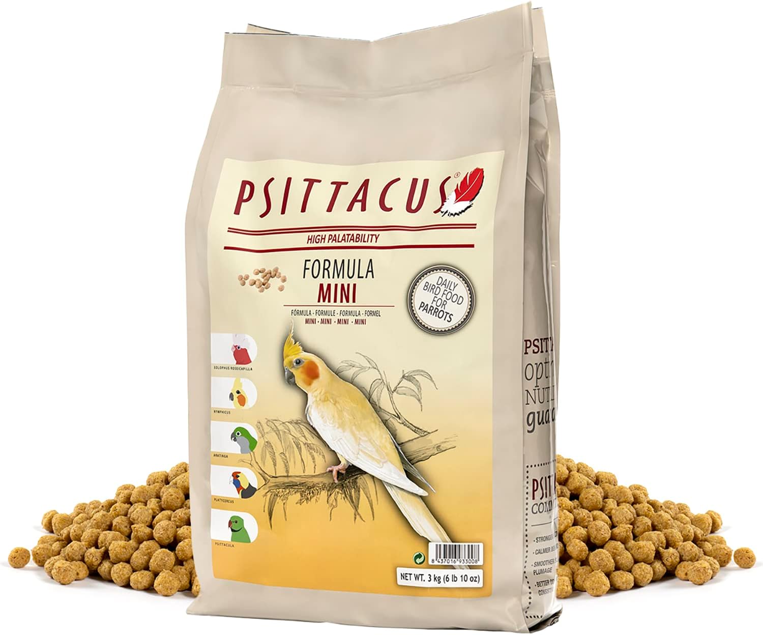 Psittacus Mini 6.6 lb | Complete Pellet Diet for Cockatiels, Conures and Cockatoos | Premium Food for Birds, 100% no-GMO