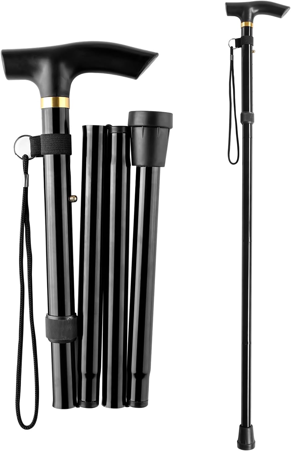Walking Stick Folding Extendable Walking Cane Adjustable Mobility Aids Lightweight Flexible and Durable Walking Stick for Men & Women-Black