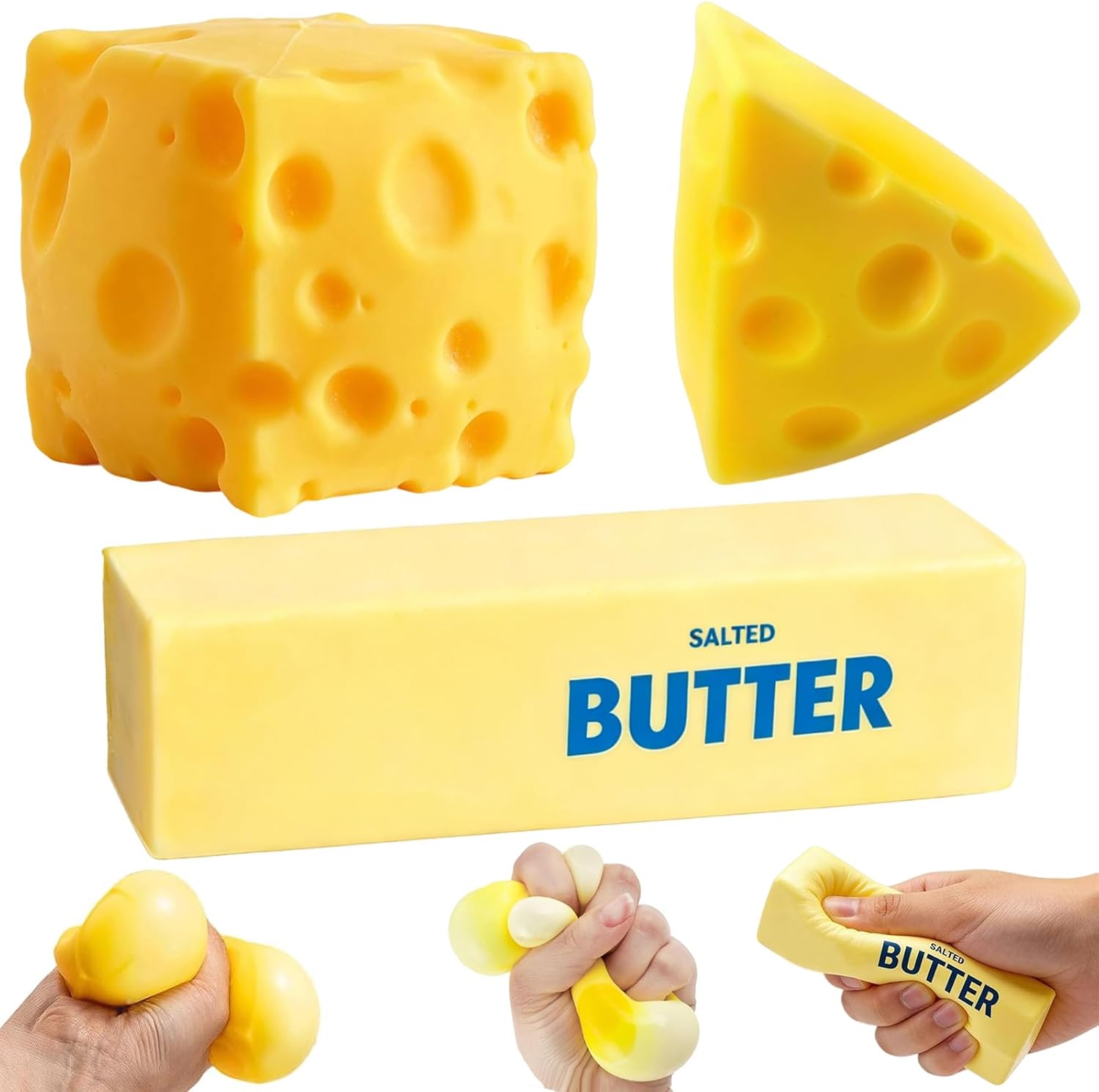 Butter and Cheese Squishy, 3PCS Slow Rising Squishies Fidget Toys | Butter Squishy Stress Balls, Realistic Design Big Cheese Squishy Sensory Toy, Soft Squeeze Stress Relief Toys for Adults Kids