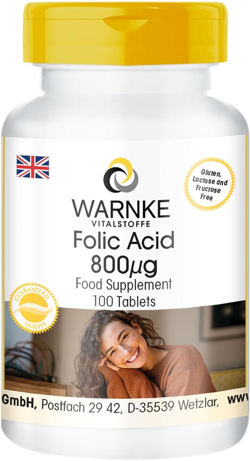Folic Acid Tablets - 800mcg - Vegan - 100 Tablets | Warnke Vitalstoffe - German Pharmacy Quality