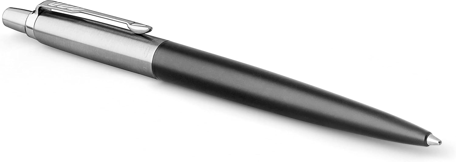 Parker Jotter Ballpoint Pen | Bond Street Black with Chrome Trim | Medium Point Blue Ink | Gift Box