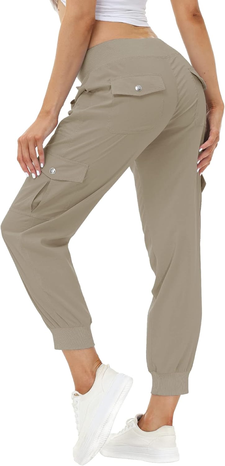 MoFiz Women's Lightweight Hiking Cargo Pants Outdoor Quick Dry Casual Travel Sweatpants Joggers Elastic Waist Button Pockets
