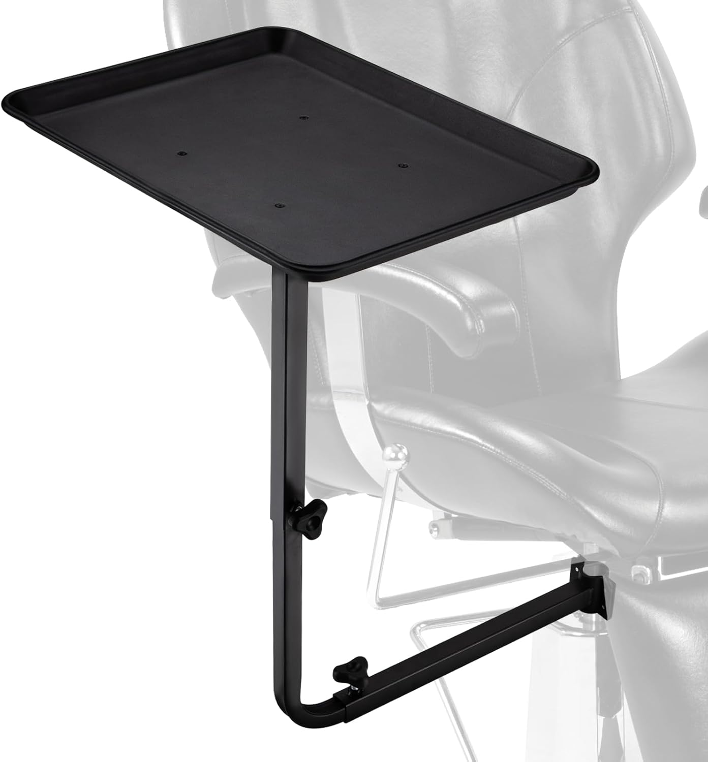 Noverlife Salon Metal Tray Attached to Chair, 360 Degree Rotation Barber Chair Tray for Hairdressing Tools, Fully Adjustable Hairstylist Trays w/o Wheels for Salon Barber Tattoo Tools Make-ups