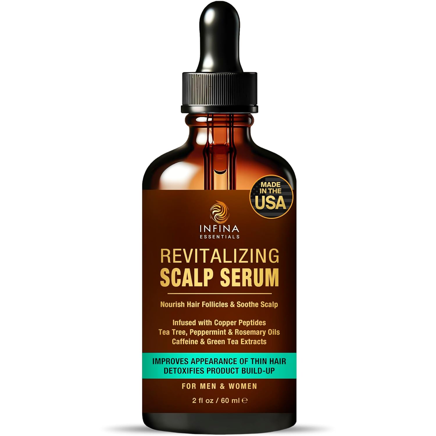 Revitalizing Scalp Serum for Hair Growth with Copper Peptides, Caffeine & Tea Tree Oil - Nourishing Scalp Oil for Itchy Dry Scalp, Detoxifies Build-Up, Deep Hydration for All Hair Types, 2 fl oz