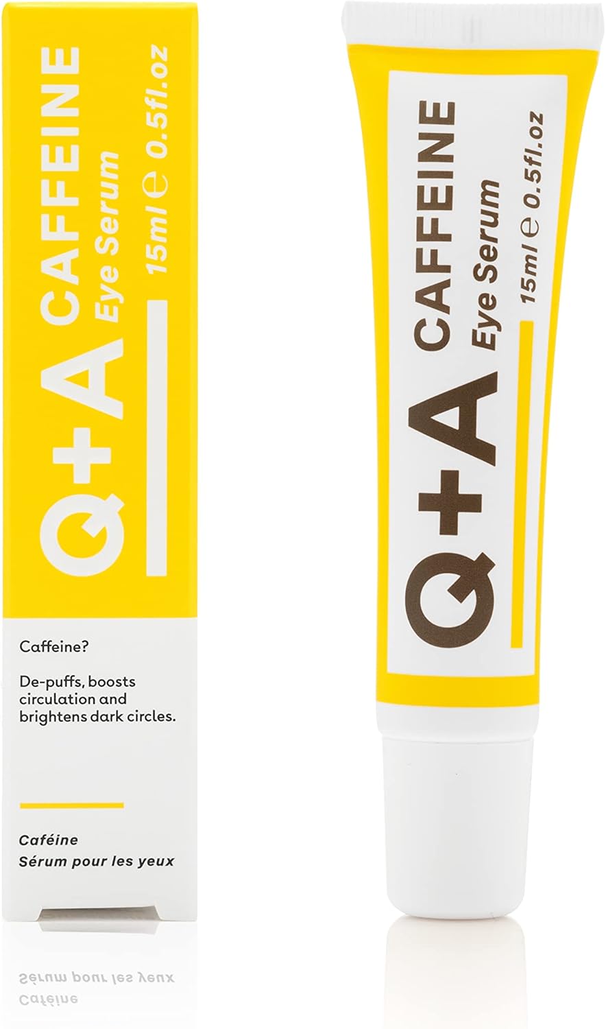 Q+A Caffeine Eye Serum (15ml), Brightening Eye Serum, 99.9% Natural Caffeine Eye Treatment for Dark Circles, Puffiness & Fine Lines, with Green Tea & Pomegranate Antioxidants, Anti Aging Skincare