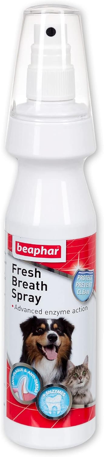 Beaphar - Fresh Breath Anti-Plaque Spray with Enzymes - Dental Care for Cats & Dogs - Helps Control Plaque & Tartar Build-Up - With Peppermint Oil to Freshen Breath -Reduces Bacterial Growth - 150ml