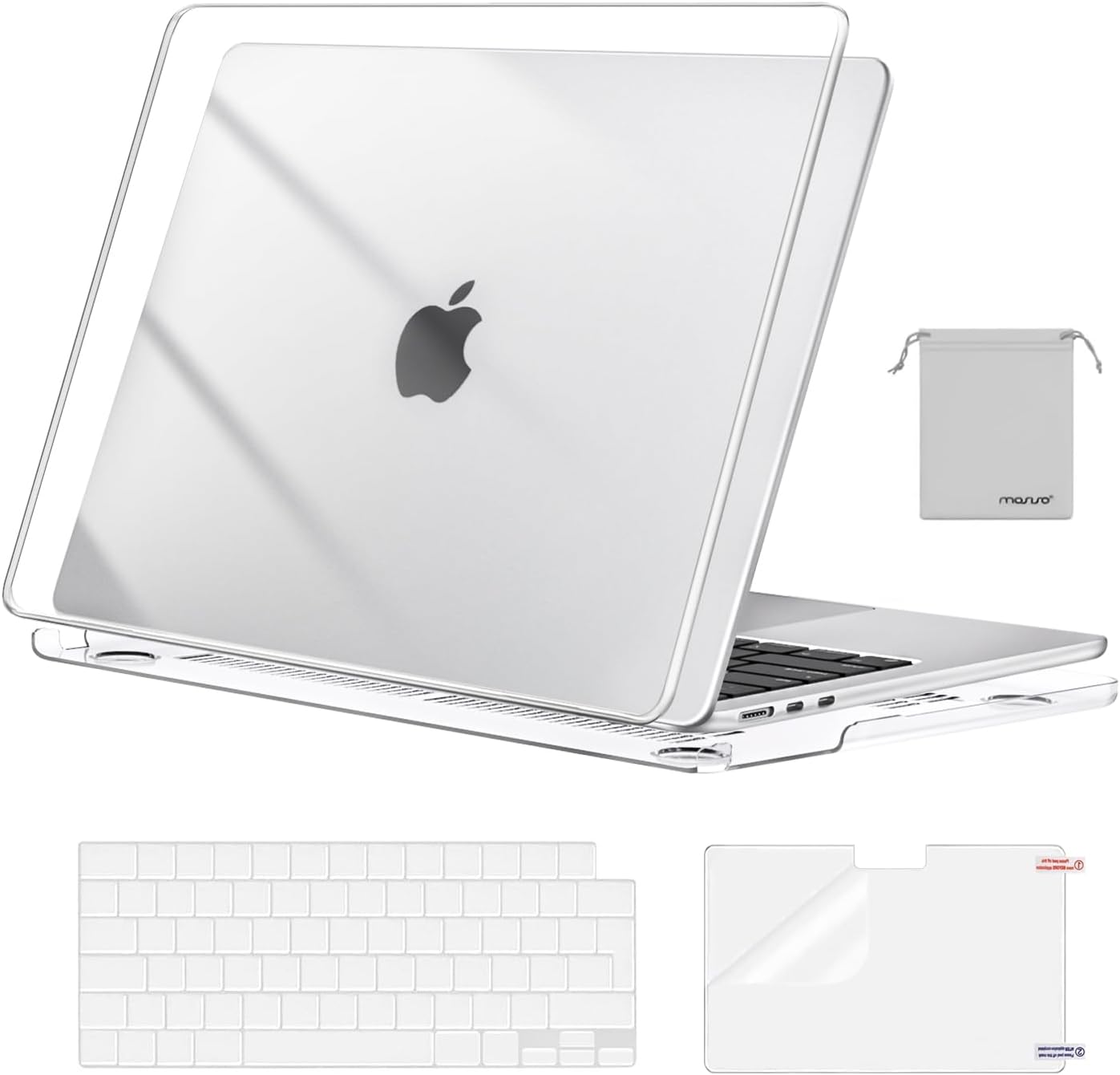 MOSISO Compatible with MacBook Air 13 inch Case M4 M3 M2 2025 2024 2023 2022 A3240 A3113 A2681 Chip, Hard Shell&Keyboard Skin&ScreenFilm&Pouch for MacBook Air 13.6 inch Case M2 M3 M4, Crystal Clear