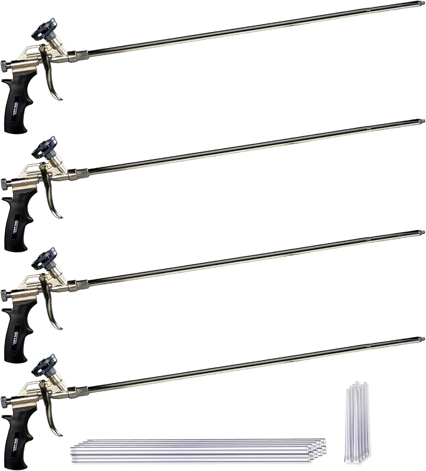 AWF PRO Spray Foam Gun 2 ft Long Nozzle, Pack of 4 | High Precision, Adjustable Flow Control, Contractor-Grade Pro Applicator for Insulating Foam Sealant