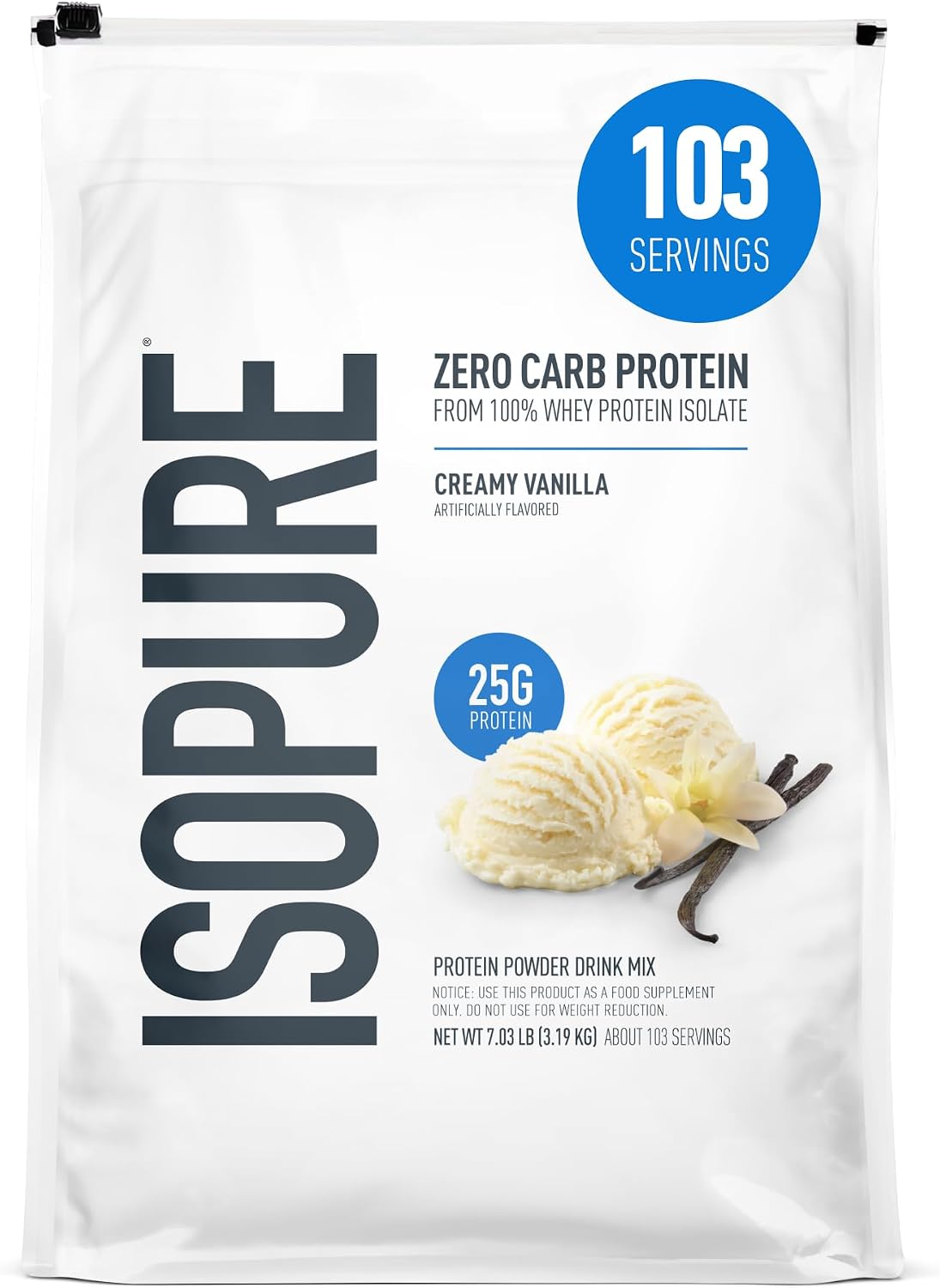 Isopure Zero Carb Whey Isolate Protein Powder, Creamy Vanilla 7.5 LB | 25g Protein Per Serving, 100% Whey Protein Isolate, Gluten Free, with Added Vitamins for Immune Support & Muscle Recovery