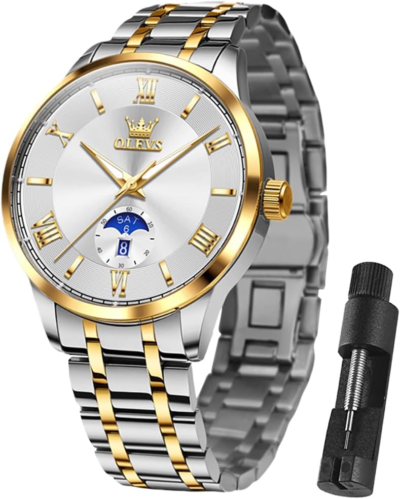 OLEVS Watches for Men Analog Quartz Stainless Steel Roman Numerals Dial Men Watch Waterproof Luminous Business Dress Classics Casual Day Date Mens Wrist Watches