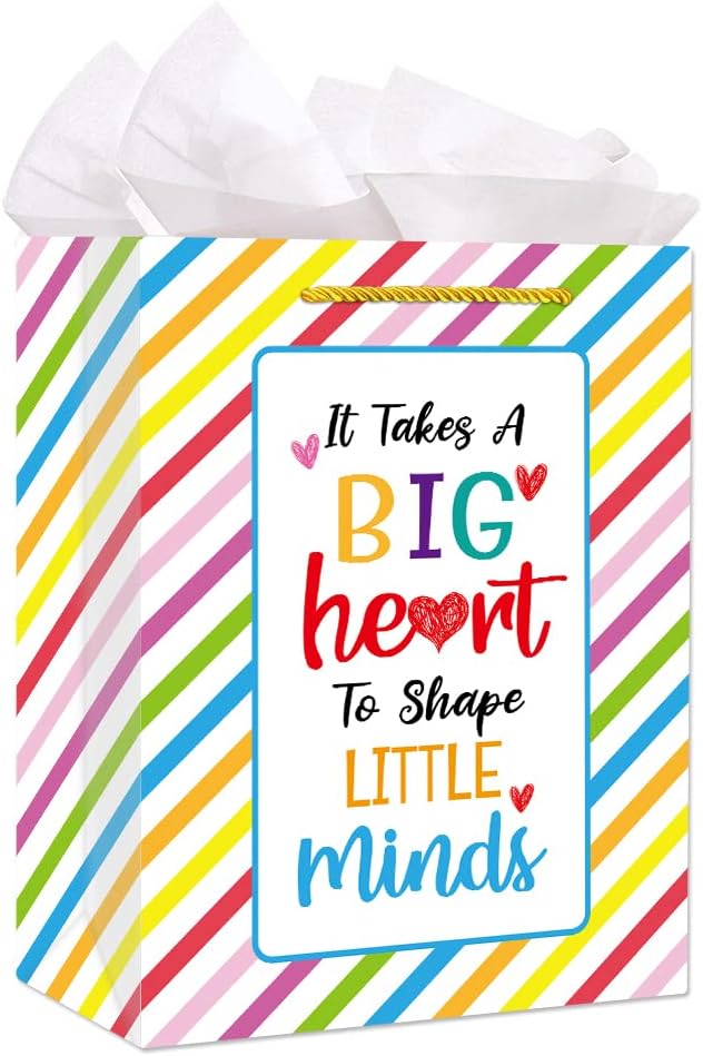 WaaHome Teacher Appreciation Gift Bag for Women - Graduation End of Year Teacher Gifts from Students - 11.5'' Large Teacher Gift Bag for Daycare Kindergarten Elementary Teachers with Tissue Paper and