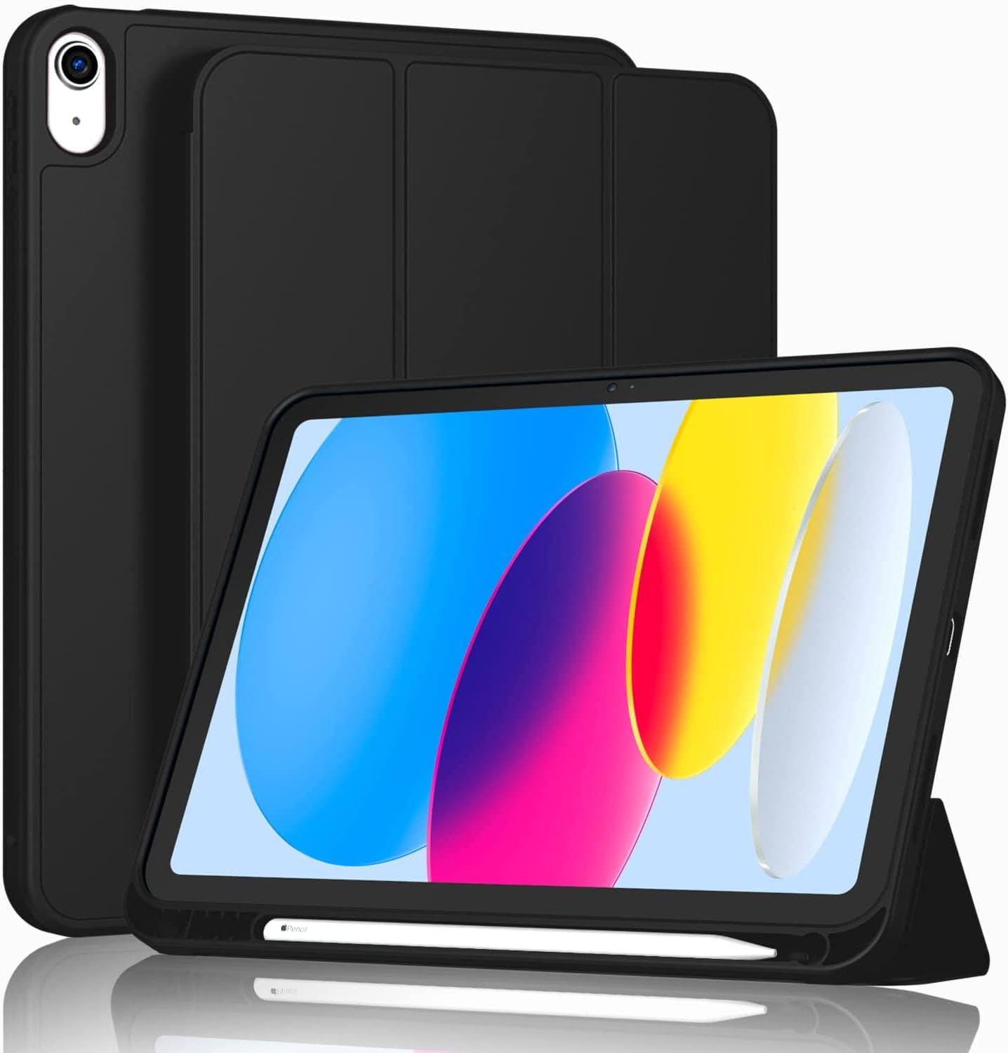 Smart Case for iPad (A16) 11th/10th Generation (2025/2022) Auto Sleep/Wake Cover Left Side Pencil Holder Soft Flexible Case Recoil Series - Black