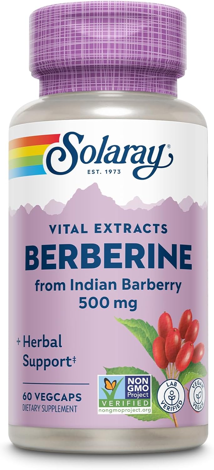 SOLARAY Berberine 500mg - Berberine Supplement for a Healthy, Active Lifestyle - with Berberine HCl from Indian Barberry - Vegan, Non-GMO, 60-Day Guarantee - 60 Servings, 60 VegCaps (60 CT)
