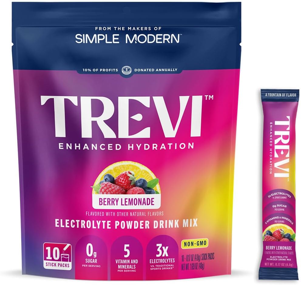 TREVI™ Sugar Free Electrolytes - Drink Mix Hydration Powder Packets - 10 Count - Berry Lemonade