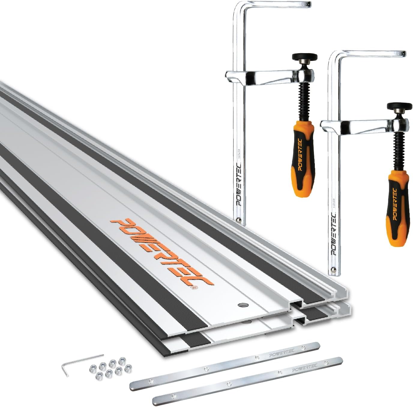 POWERTEC 110" Track Saw Guide Rail Kit for Makita and Festool, Includes 2PK 55" Guide Rails, 2PK Guide Rail Connectors, and 2PK 7" Track Saw Clamps (72057)