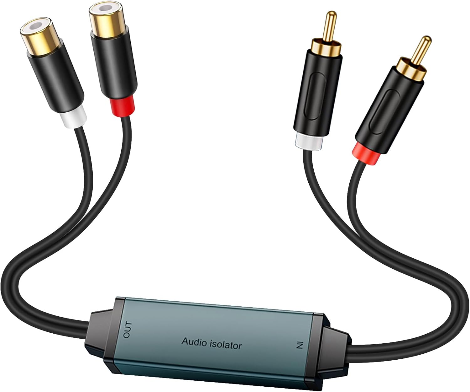 Duttek Ground Loop Isolator RCA, Noise Filter Eliminator with double RCA Male to Female Audio Cable for Car Audio System/Home Stero System - Plug-and-Play