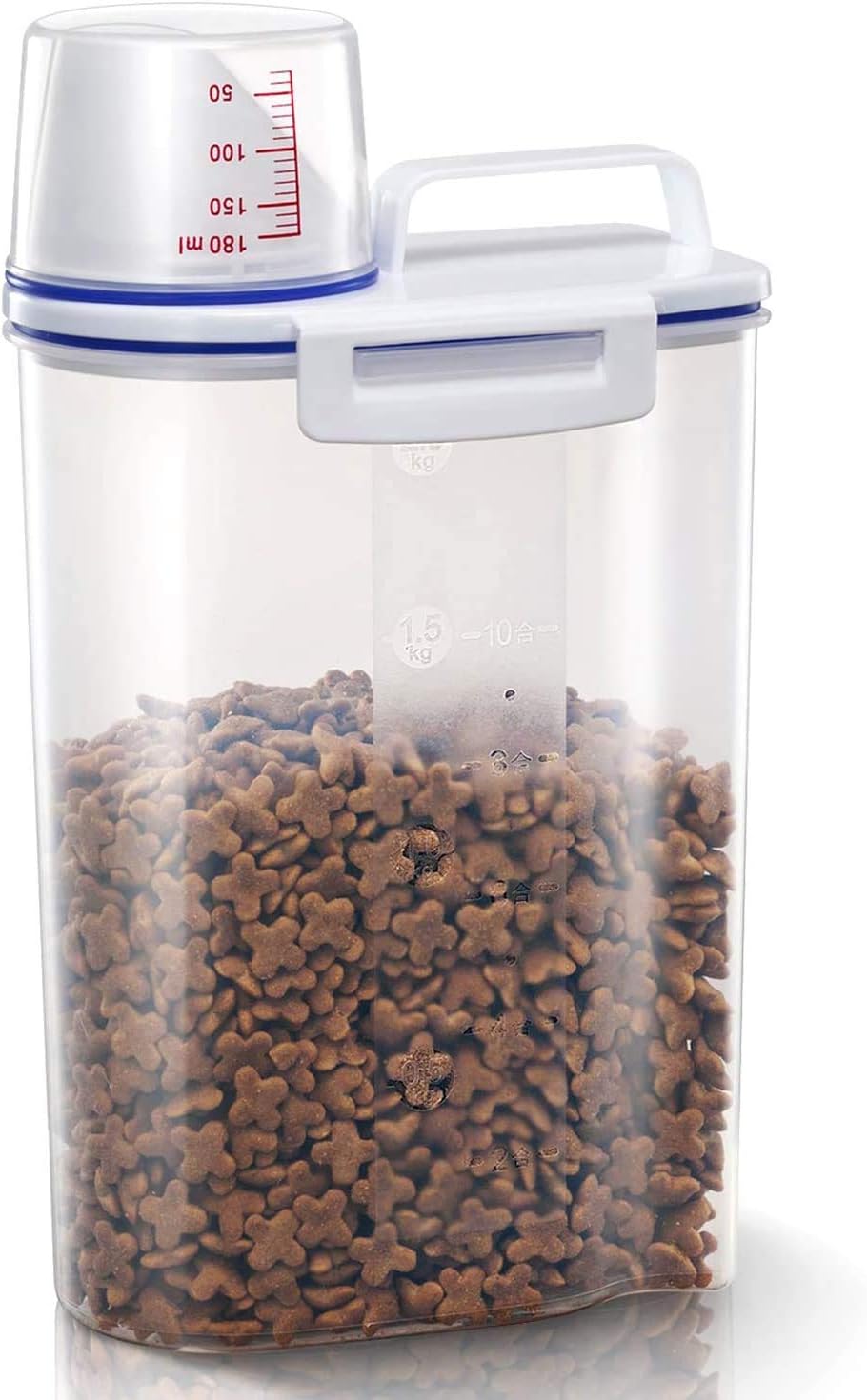 TBMax 2L/5L Pet Food Storage Container for Dogs/Cats - Portable Dog Food Container for Dry Food, Small BPA-free Plastic Cat Food Storage Container with Lid and Measuring Cup, Pour Spout(2Liter)