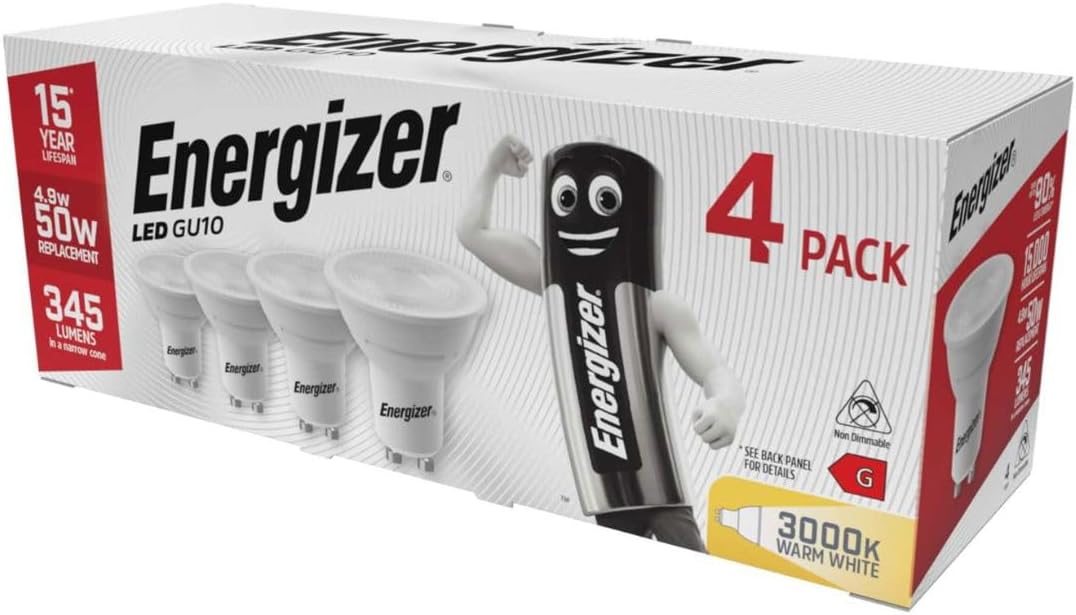 Energizer GU10 4.9W 50W Replacement LED Bulb 4 Pack (Warm White Non Dimmable)