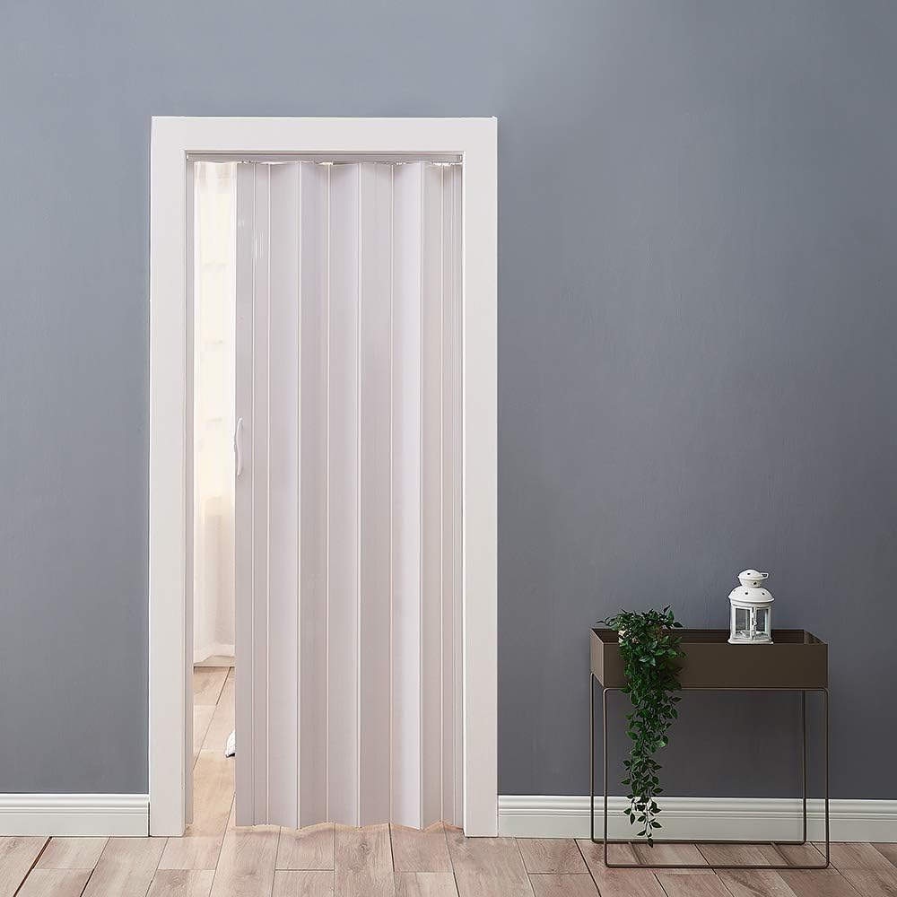 Panana Folding Door Effect PVC Internal Accordion Concertina Sliding Door Brown/Ivory/White/Yellow (12mm thick, white)