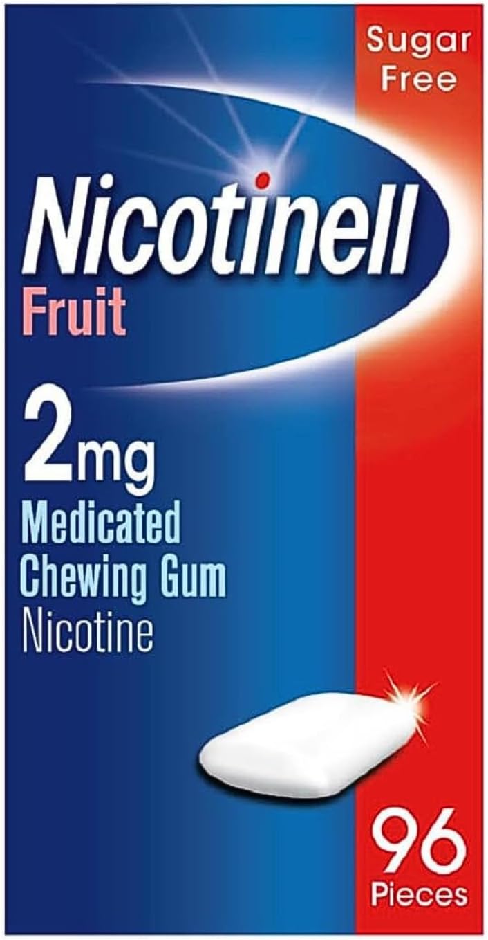 Nicotinell Fruit Gum 2mg (96 Pieces), Stop Smoking Aid, Sugar Free Nicotine Gum, Mild Fruit Flavour, 2mg Regular Strength for Light Smokers, Quit Smoking Aid