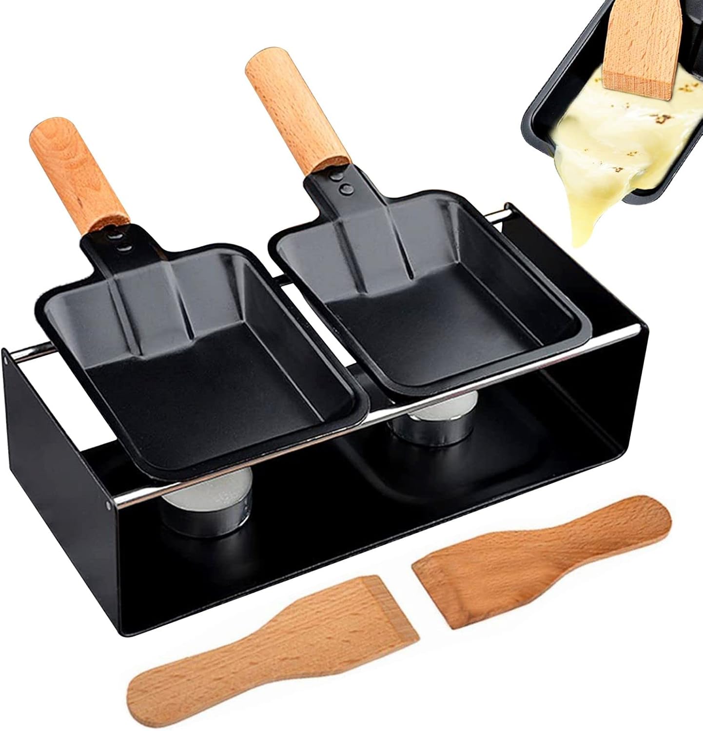 RoseFlower Mini Cheese Raclette Set, Portable Candlelight Cheese Melting Pan,Non Stick Raclette Grill, Cheese Raclette Melter for Grill, Suitable for Cheese, Meat, Fish...with Spatula