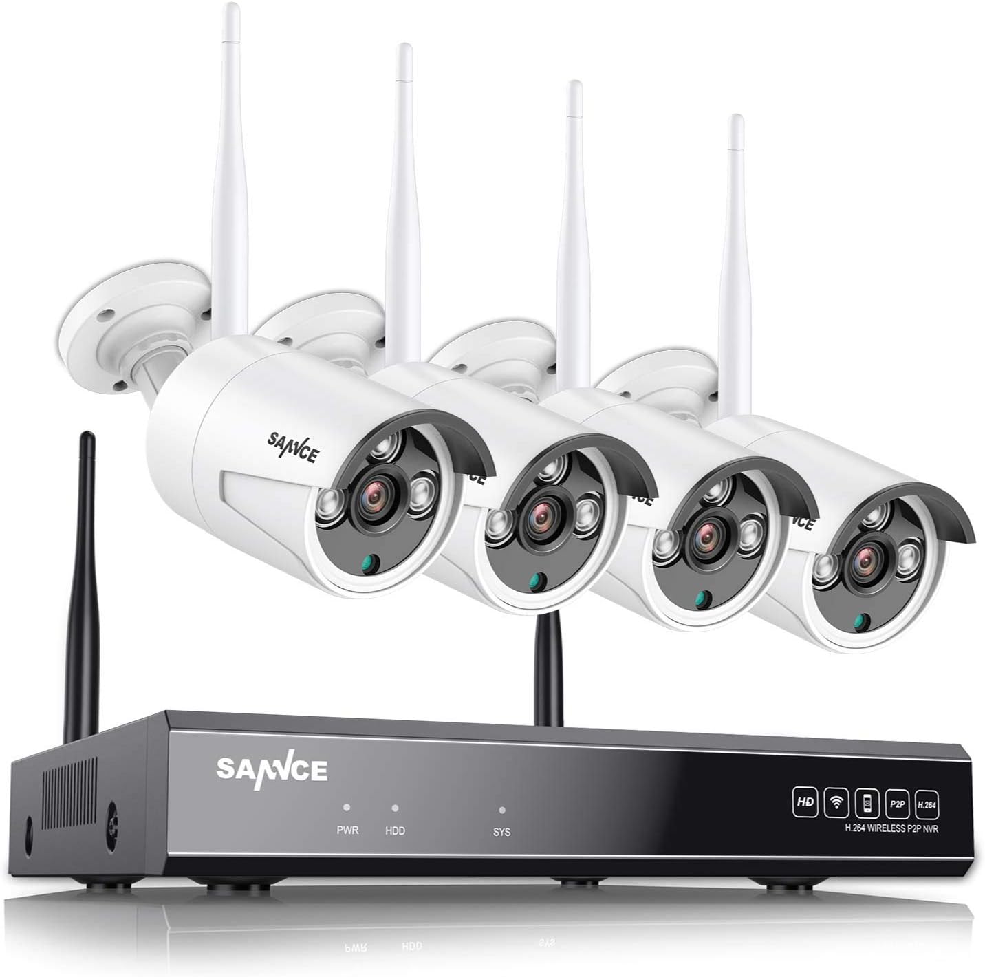 SANNCE Wireless CCTV Security Camera System, 16CH 4K NVR & 4* Cams, NO HDD