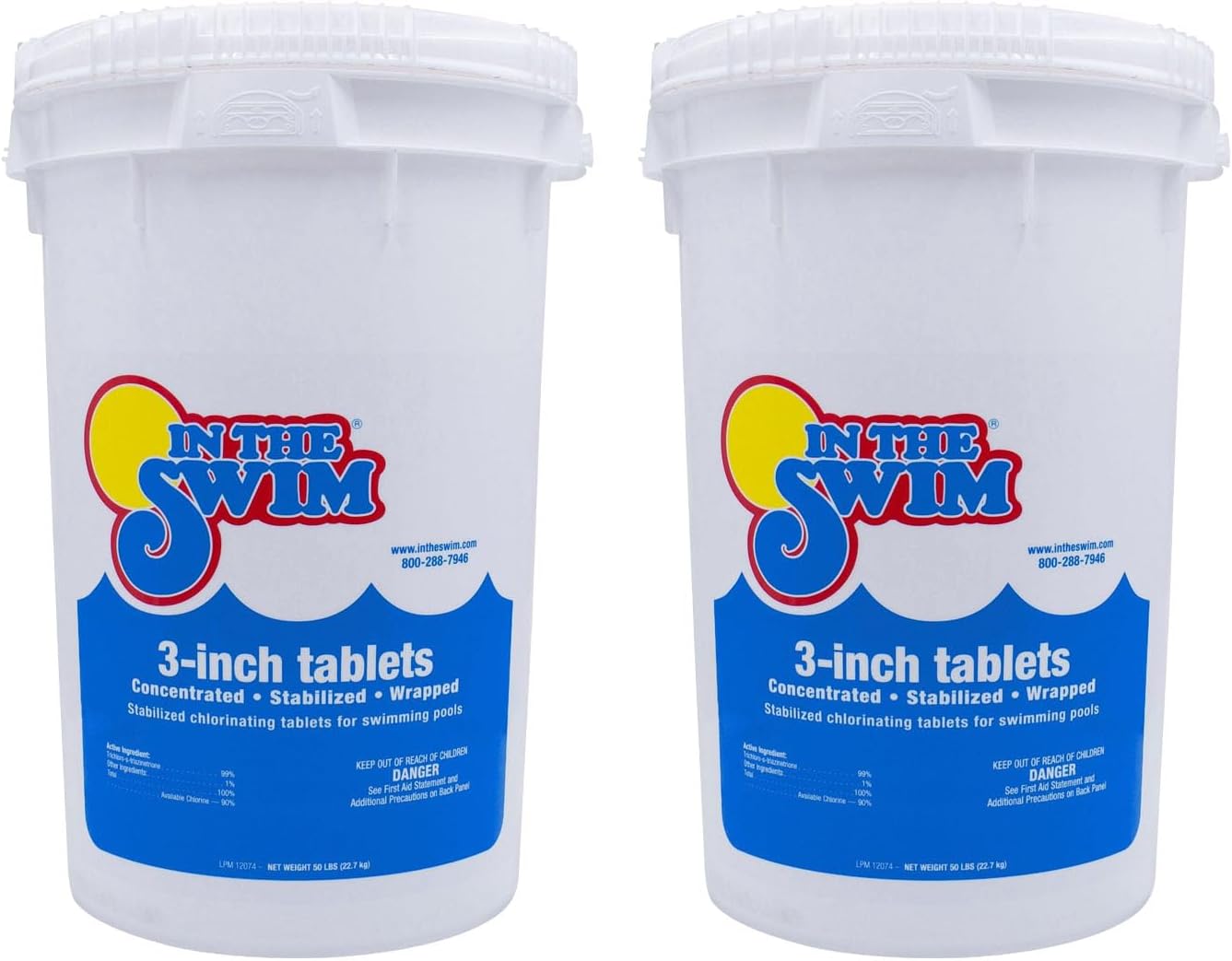 In The Swim 3 Inch Stabilized Chlorine Tablets - 100 Pounds (2x50) | Individually Wrapped, Slow Dissolving, 90% Available Chlorine, Tri-Chlor for Sanitizing In-Ground Swimming Pools
