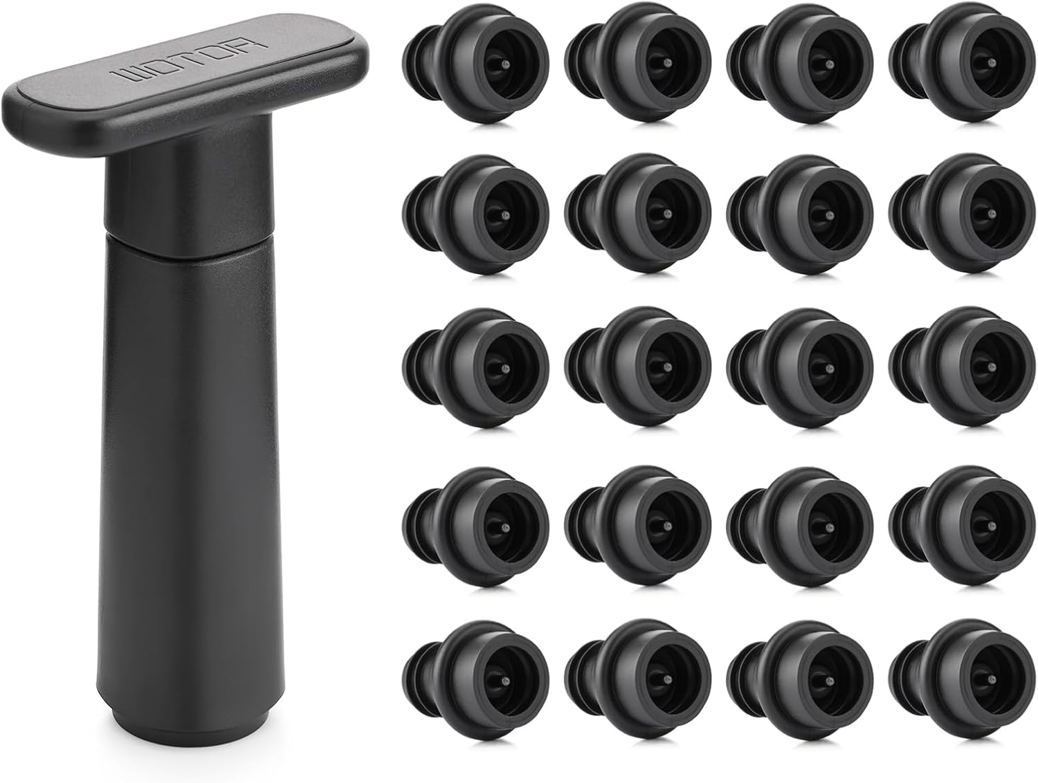 WOTOR Wine Saver Vacuum Pump with 20 Stoppers, Wine Preserver, Black