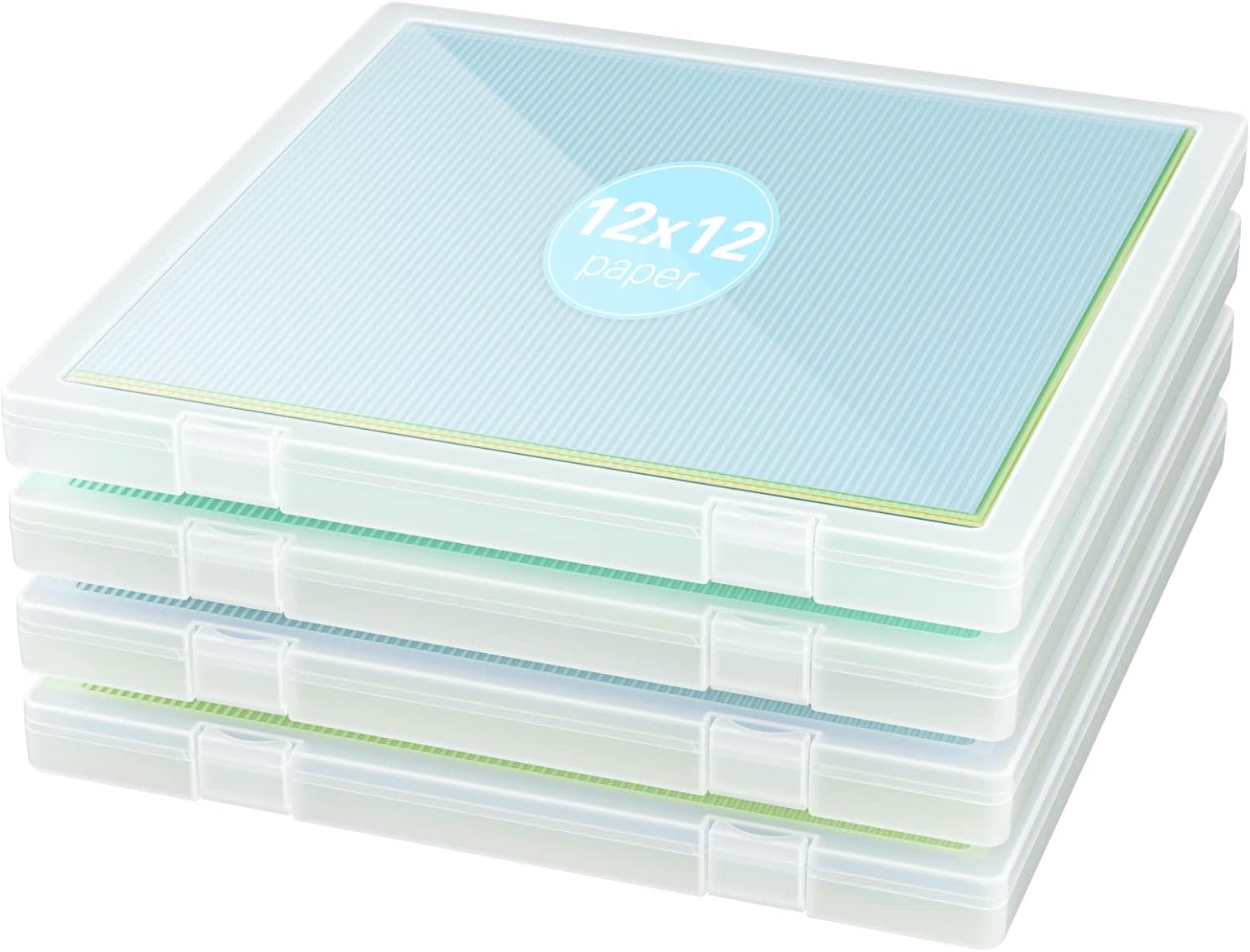 Denkee 12 x 12 Paper Storage, 4 Pack Scrapbook Paper Organizer Storage, Craft Organizers Box, Portable Storage Containers for Board Game, Craft, Art Supplies