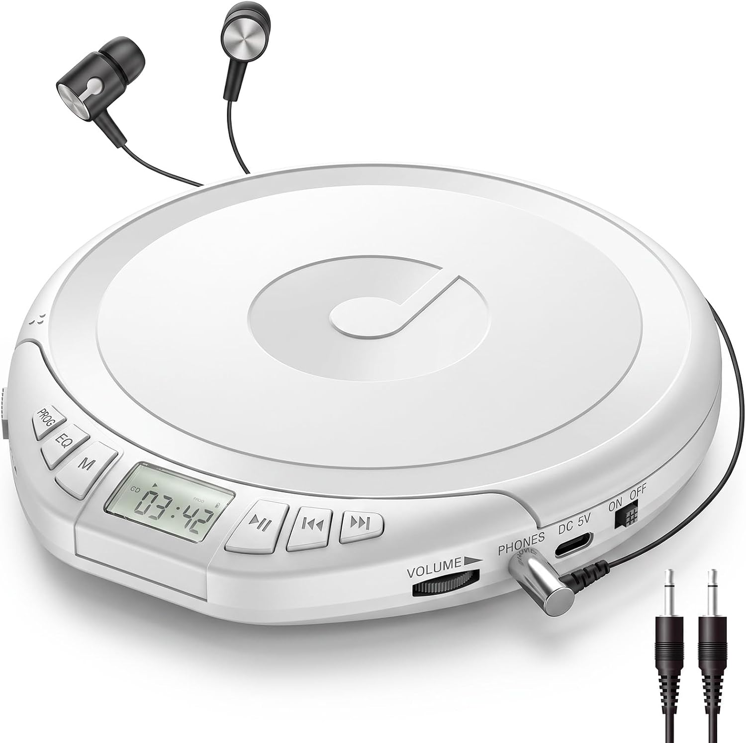 Gueray CD Player Portable with Earphones, CD Discman AUX Cable for Car Home