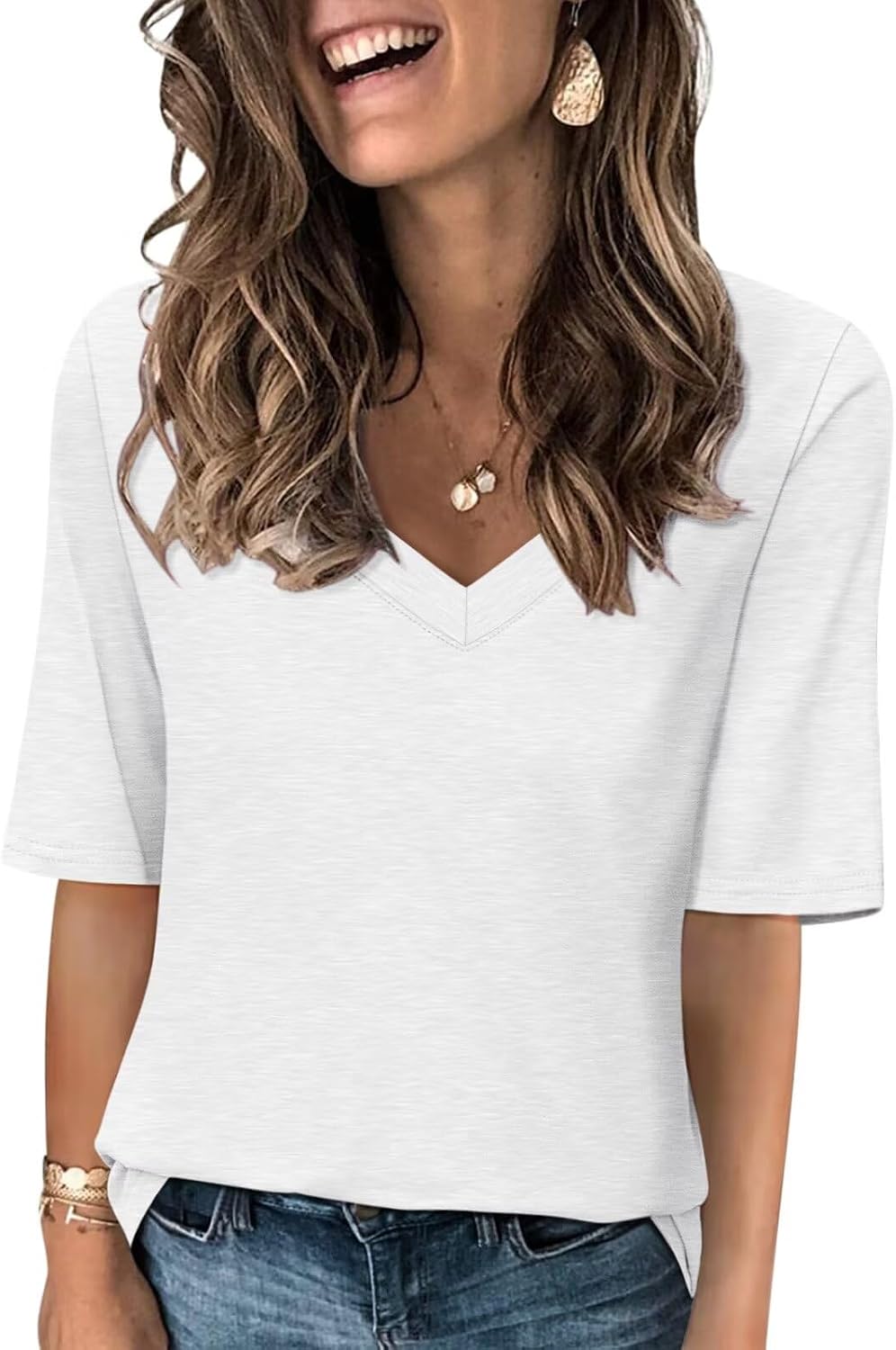 Minetom Women's V Neck T Shirts Casual Half Sleeve Tops Basic Summer Tees