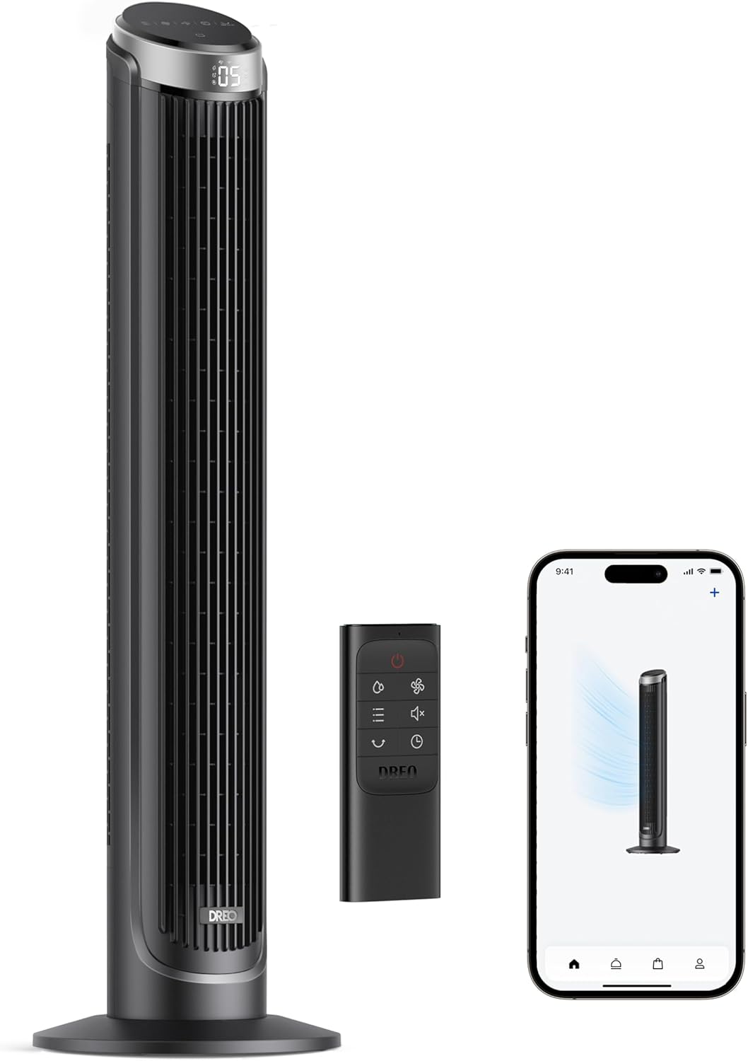 Dreo Smart Tower Fans for Bedroom, 90° Oscillating Fans for indoors, 5 Speeds 4 Modes Max 26ft/s, 12H Timer, LED with Touch, Remote Control, 40" Quiet Bladeless Standing Floor Fan for Home Office