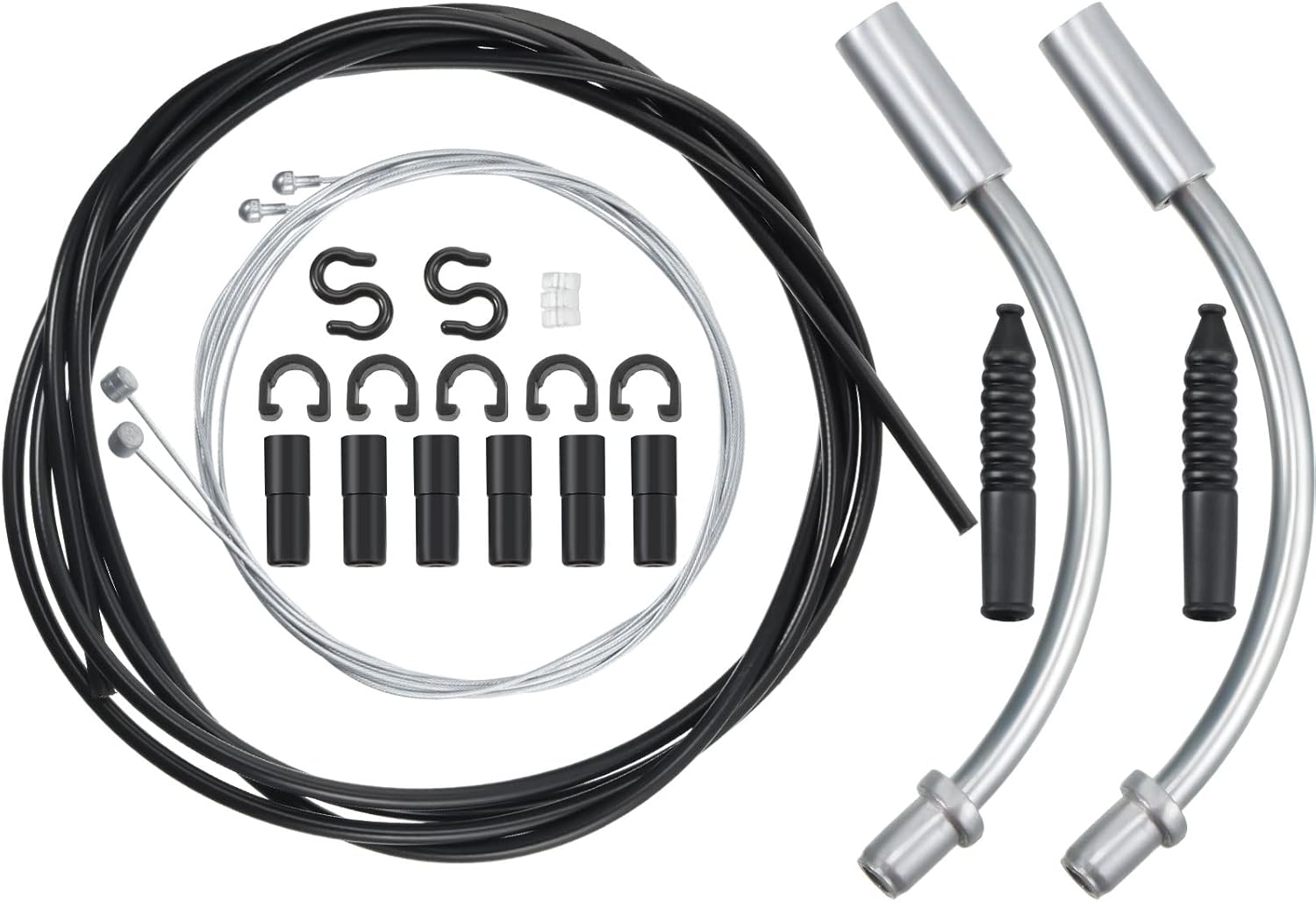 Bike Brake Cable Housing Kit Includes 1 Set Bicycle Brake Line, 2 Pieces V Bike Brake Noodle Cable Guide Pipe and 2 Pieces Plastic Hoses for Road Mountain Bicycle Cycling (Black Brake Line)
