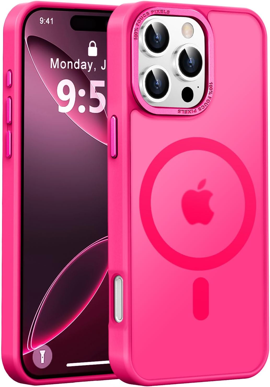 Newfuture Designed for iPhone 16 Pro Case with Magnetic [13 FT Military Drop Protection] [Compatible with Magsafe] Slim Translucent Matte Shockproof with Anti-Fingerprint Phone Case,Hot Pink