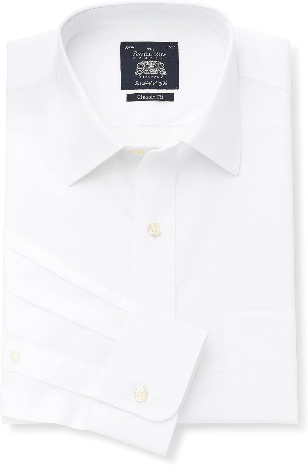 THE SAVILE ROW COMPANY LONDON Men's Classic Fit Cotton Poplin Long Sleeve Formal Shirt - Single Cuff