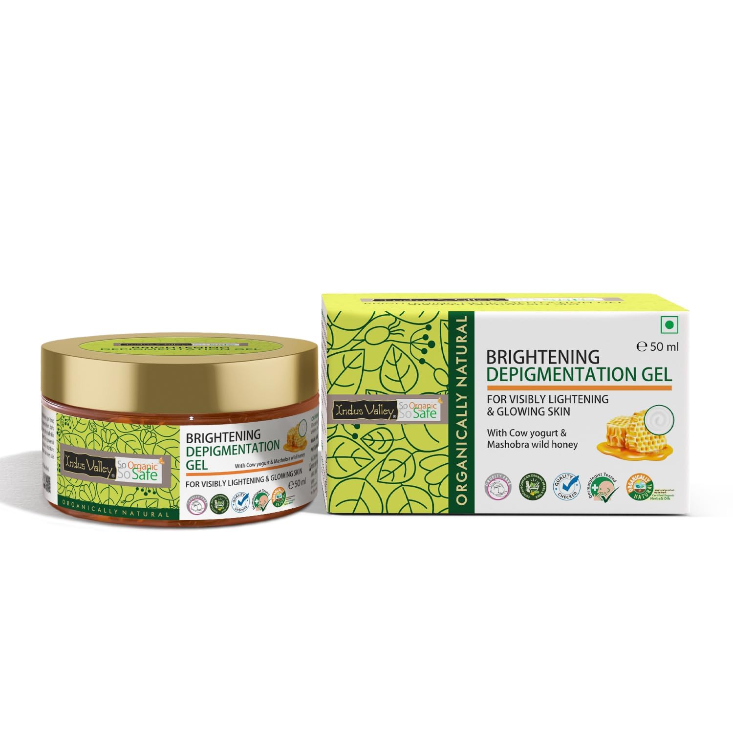 INDUS VALLEY Organic and Natural Cow's Milk Yogurt & Honey Depigmentation Gel For Radiant & Glowing Skin, Reduces Dark Spots, Anti Pigmentation Gel for Men and Women - 50ml