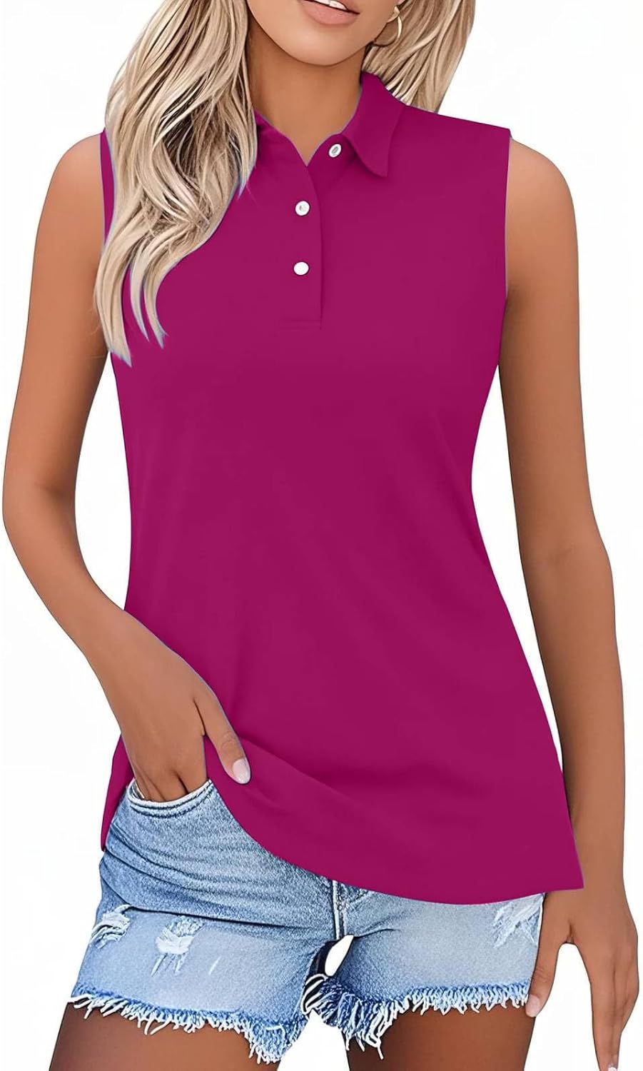 Sleeveless Polo Shirts Women Summer Sport Golf Tennis Tank Tops Workout Clothes Button Down Collared Athletic Shirts