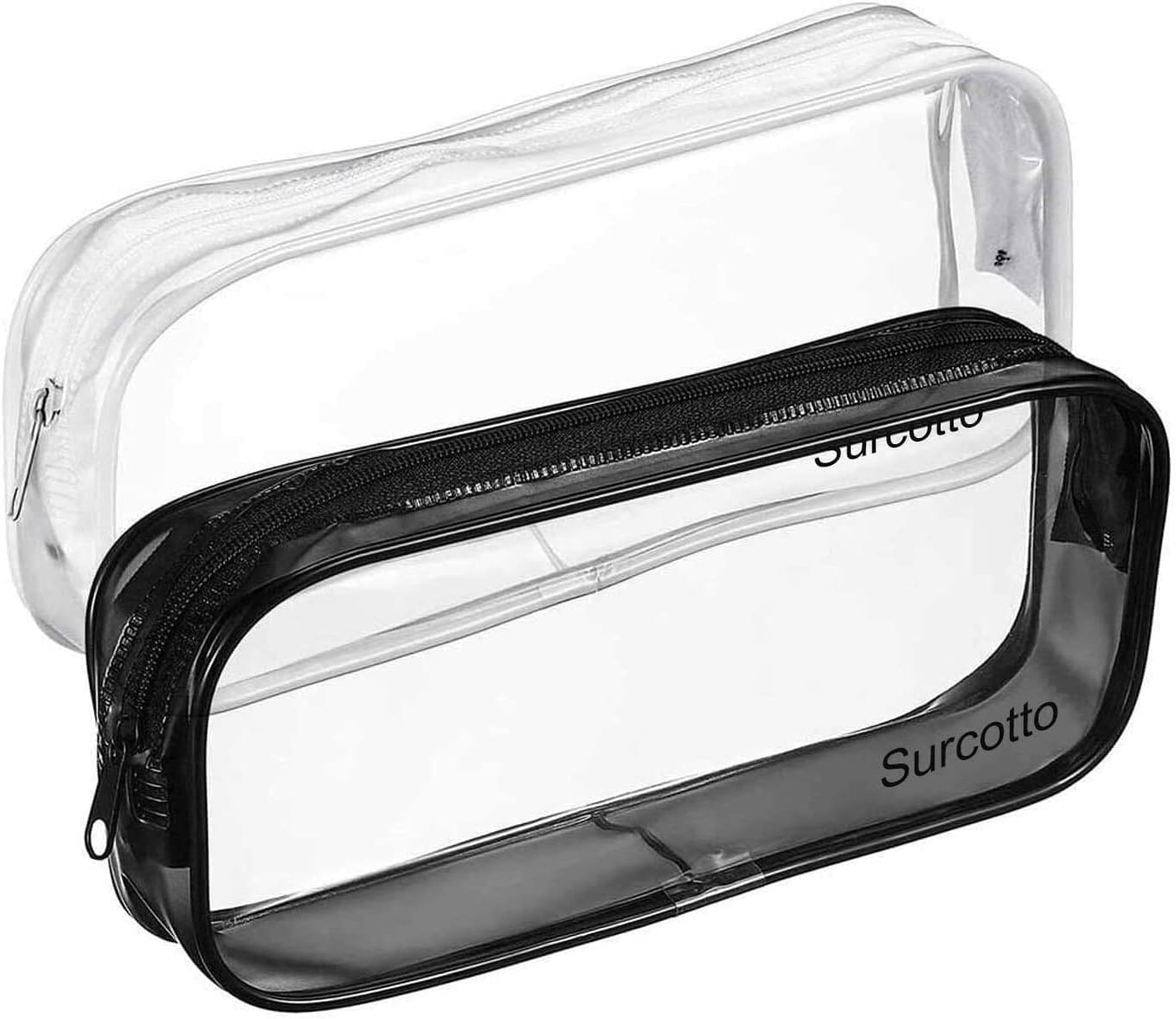 Surcotto 2 PCS Clear Pencil Bag, Clear Toiletries Bag Clear Exam Pen Pencil Case Pouch Bag Case Clear PVC Zipper Travel Luggage Pouch Make up Cosmetic Bag