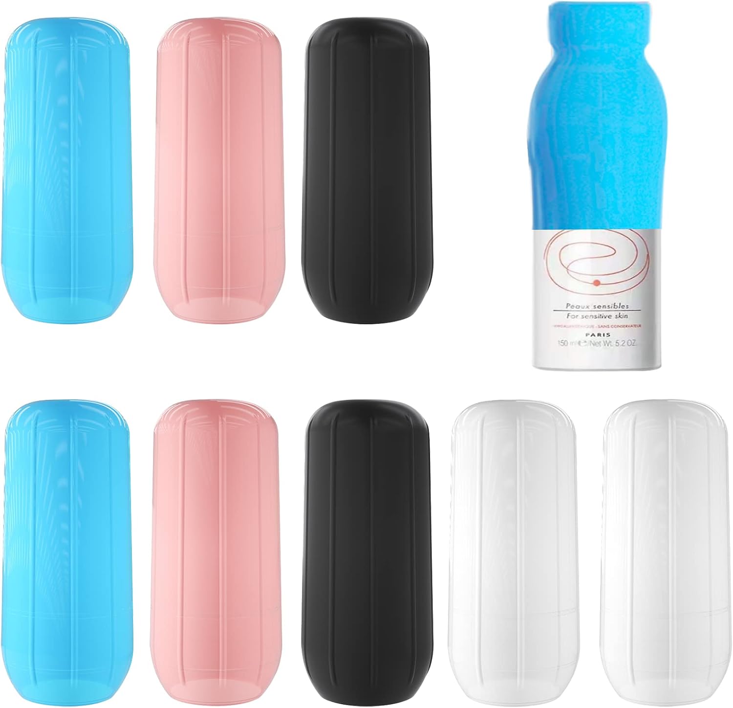 8Pcs Elastic Sleeves for Leak Proofing Silicone Toiletry Bottle Covers Reusable Travel Container Sleeves for Body Wash Shampoo Container in Travel Bag
