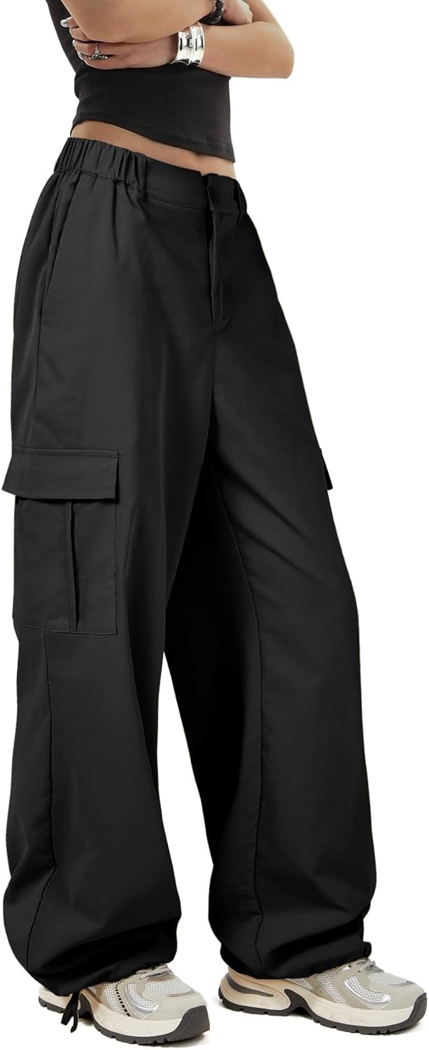 Zando Cargo Pants Women Y2K Baggy Cargo Pants Parachute Pants Trendy Stretchy High Waist Wide Leg Trousers with Pockets