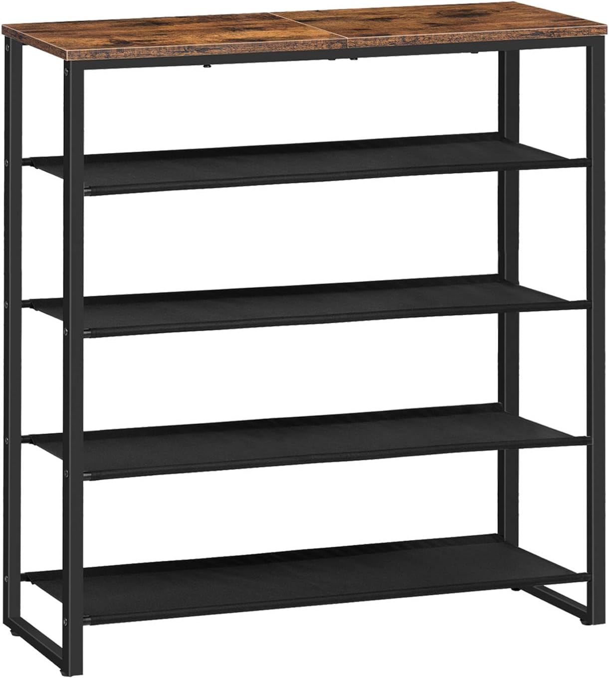 HOOBRO Shoe Rack, 5 Tier Shoe Storage Organizer with 4 Oxford Fabric Shelves and Top Panel, Holds 16-20 Pairs of Shoes, for Entryway and Closet, Industrial, Rustic Brown EBF50XJ01