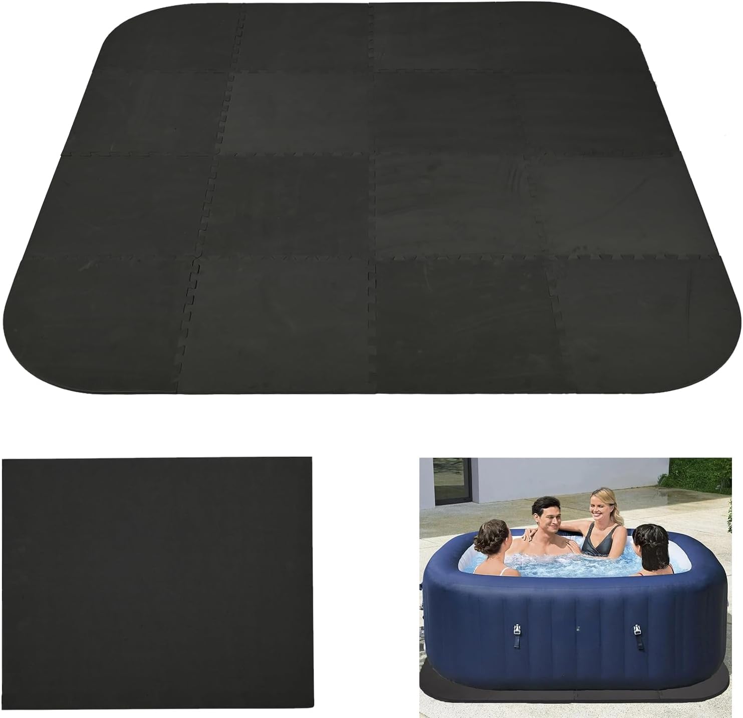 1/2" Thick Large Hot Tub Mat for Inflatable Tub, 85Inch Hot Tub Pad Foundation, Waterproof Interlocking Eva Foam Padding for Outdoor Indoor Spa Pool Ground Base Flooring Protector Mat Square